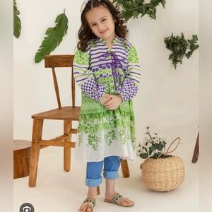 J. Girls NWT Basic Printed Khaddar Shirt Pakistani Kurti Girls Size 8-9